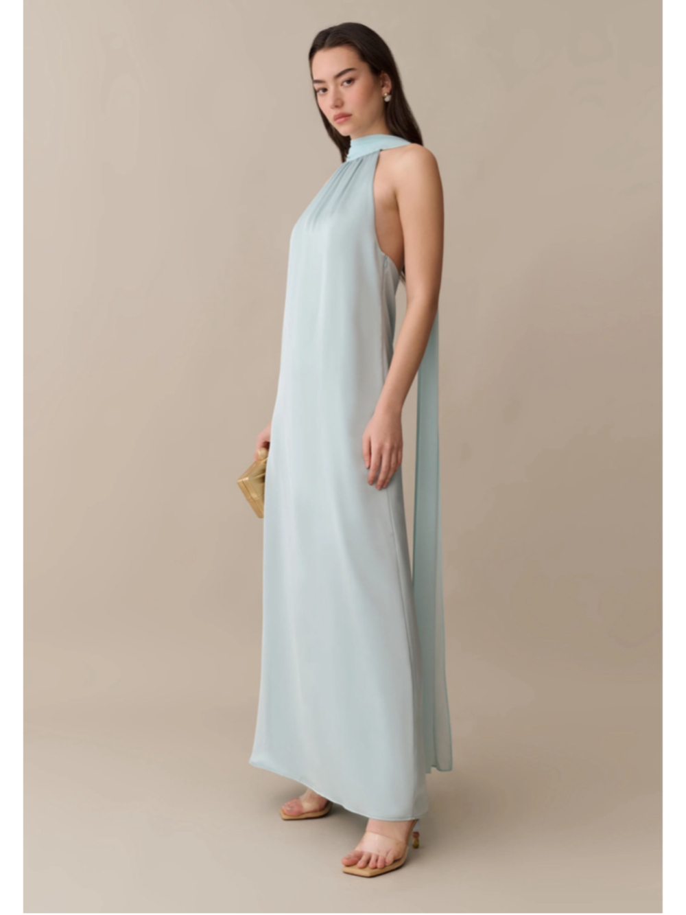 Women's o.p.t Alessia Dress Maxi Dress Size M Light Blue Halter Neck